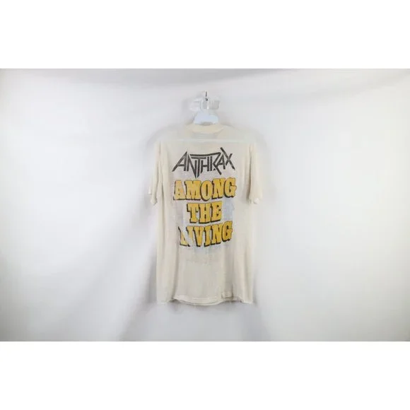 Vintage 80s SThrashed Thin Anthrax Among the Living I Am the Law Band T-Shirt